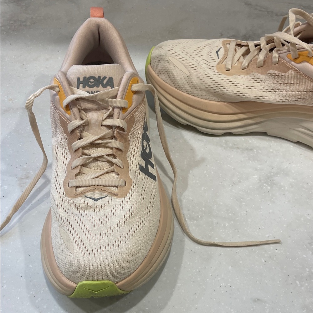 Hoka Bondi 8 Women's Beige and Peach Athletic Shoes - Picture 3 of 8
